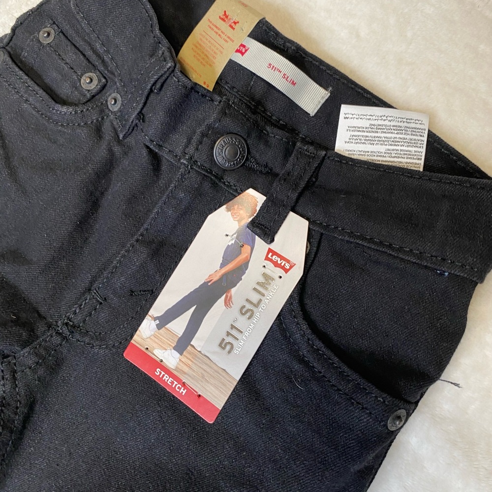 Levi Strauss & Co 511 Boys Size 5 Regular Slim Stretch Black Denim Jeans NEW